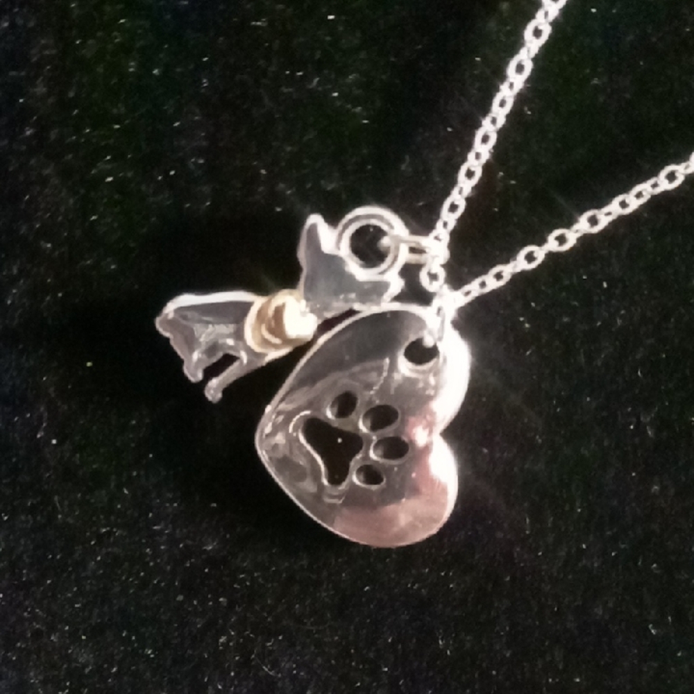 Silver Heart Paw Print & Chawawa & Gold Heart Necklace 16 In +3 Extender